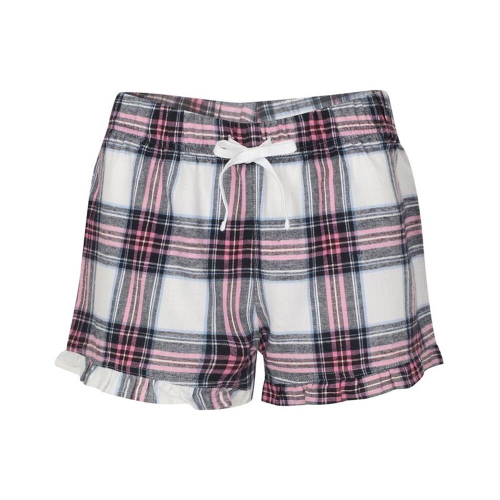 SF Womens/Ladies Tartan Frill Shorts / White/Pink